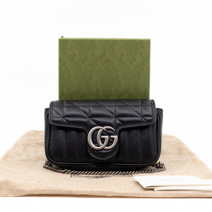 GG Marmont Flap Matelassé Super Mini Black Leather