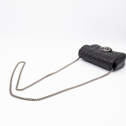 GG Marmont Flap Matelassé Super Mini Black Leather