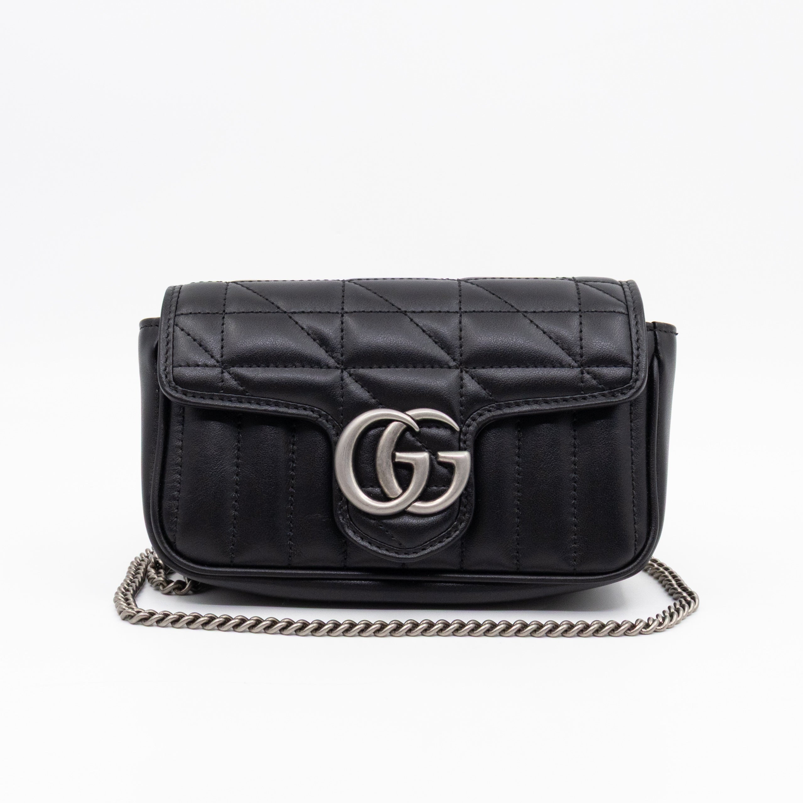 GG Marmont Flap Matelassé Super Mini Black Leather