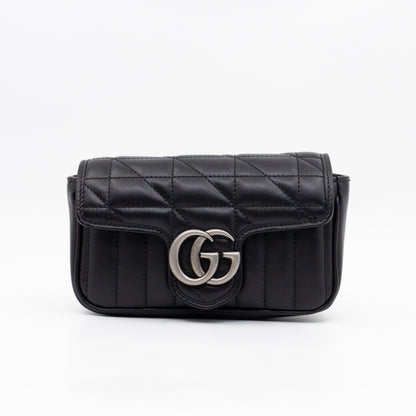 GG Marmont Flap Matelassé Super Mini Black Leather
