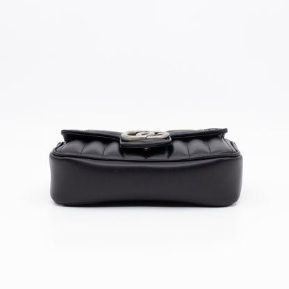 GG Marmont Flap Matelassé Super Mini Black Leather