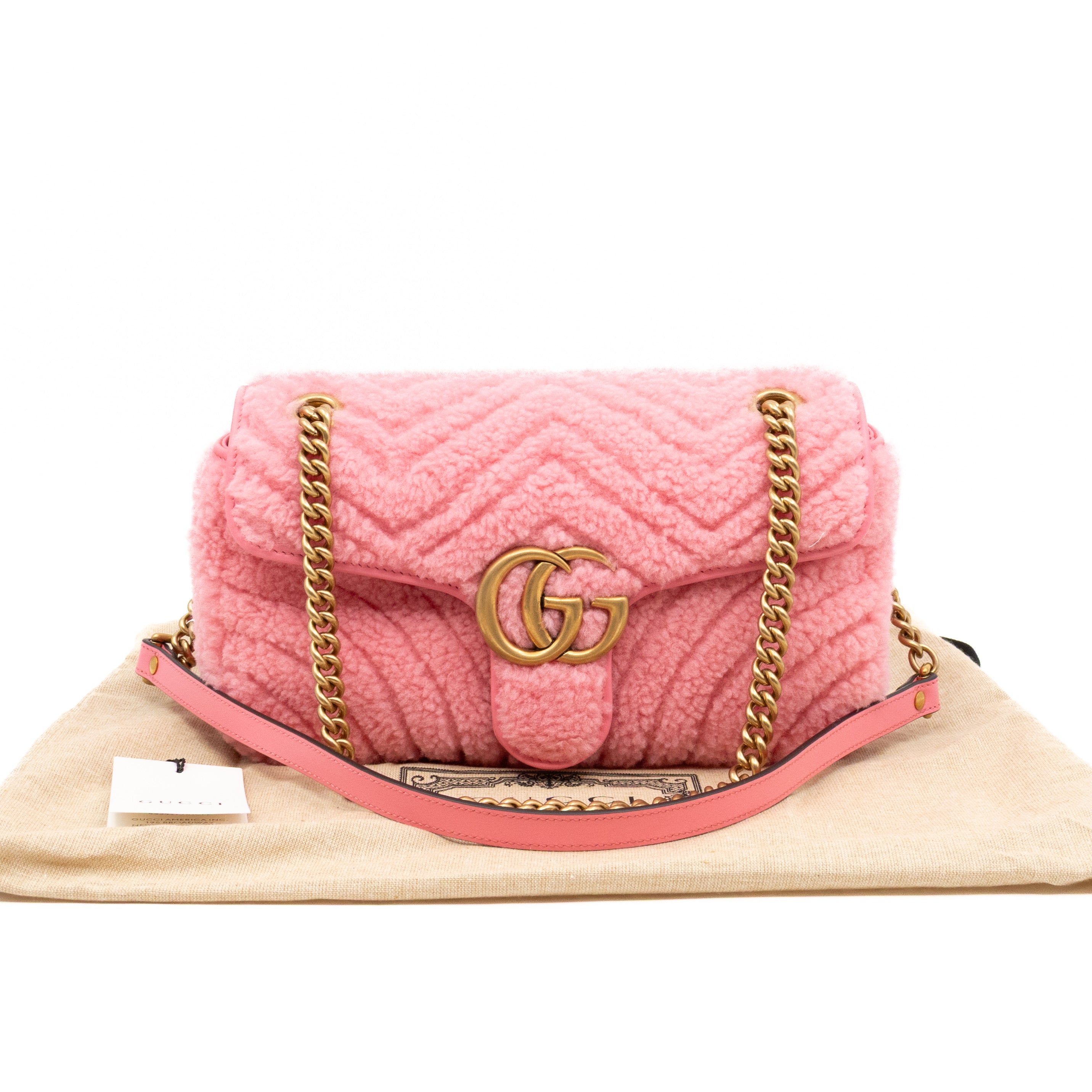 GG Marmont Small Flap Bag Pink Shearling