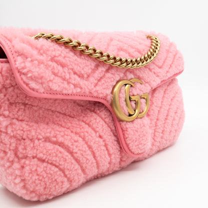 GG Marmont Small Flap Bag Pink Shearling