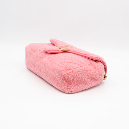 GG Marmont Small Flap Bag Pink Shearling