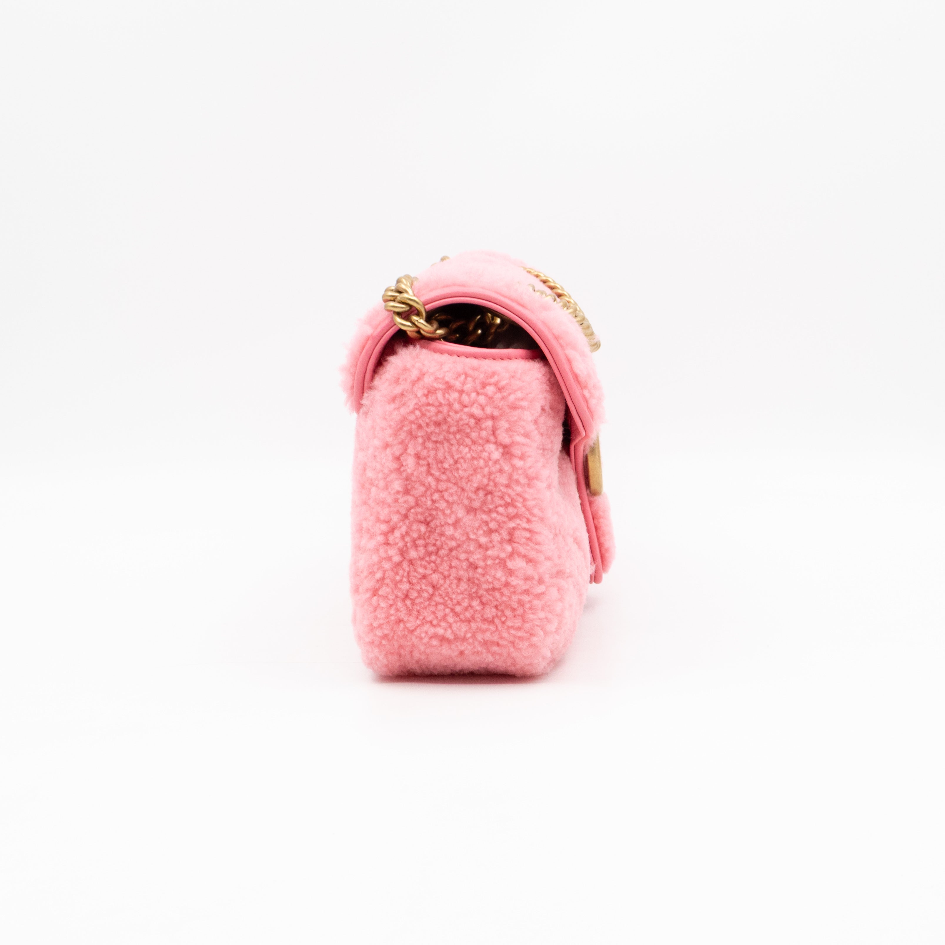 GG Marmont Small Flap Bag Pink Shearling