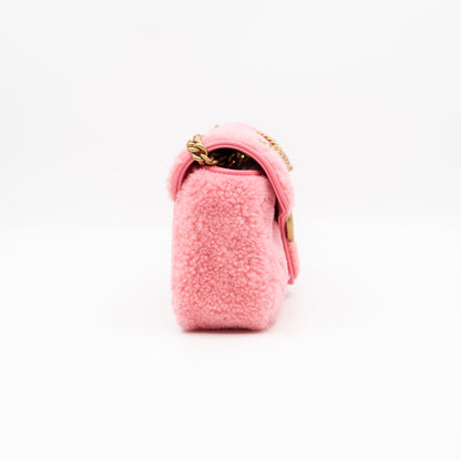 GG Marmont Small Flap Bag Pink Shearling