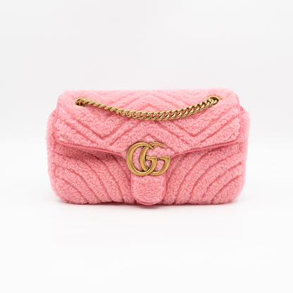 GG Marmont Small Flap Bag Pink Shearling