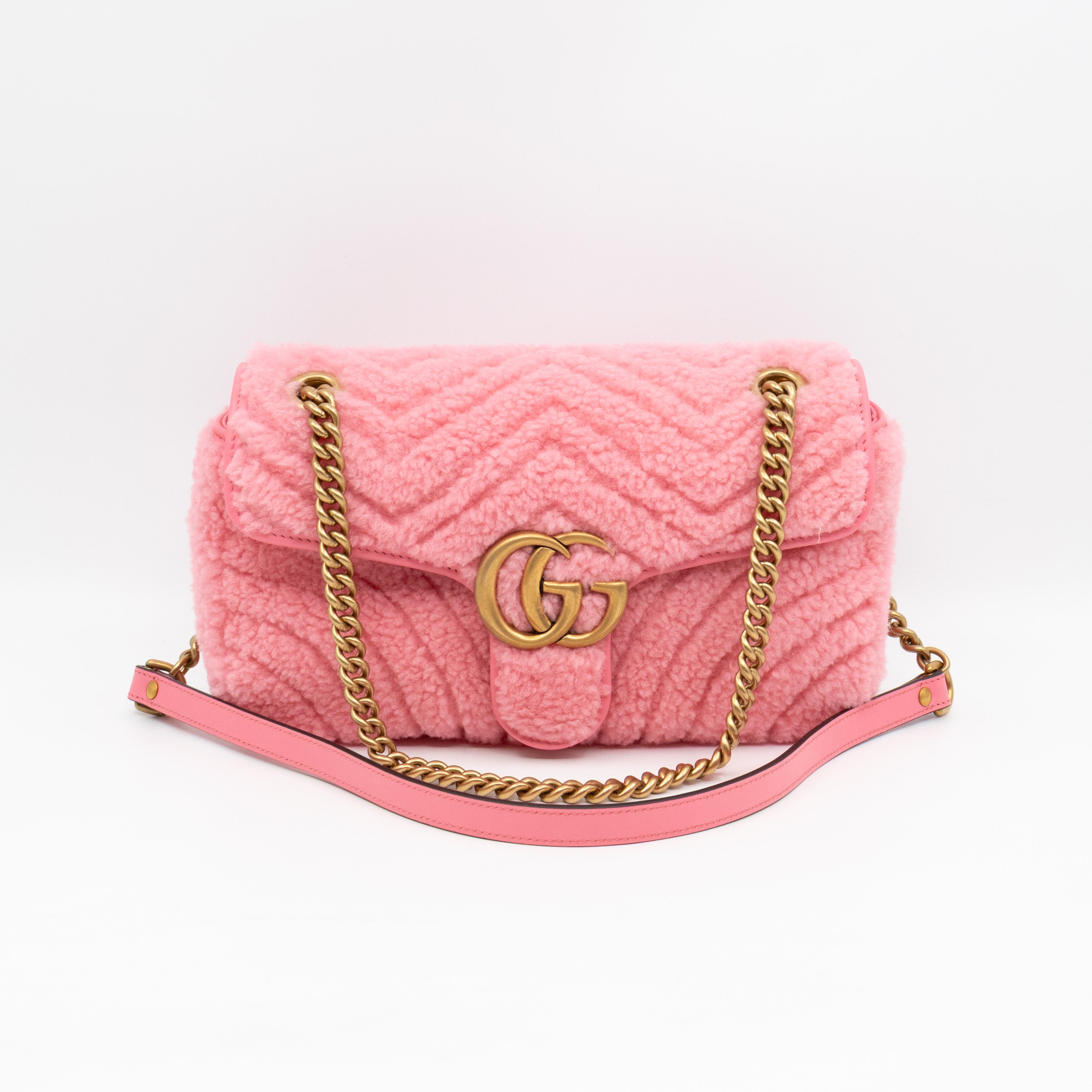 GG Marmont Small Flap Bag Pink Shearling