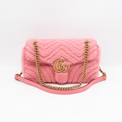 GG Marmont Small Flap Bag Pink Shearling
