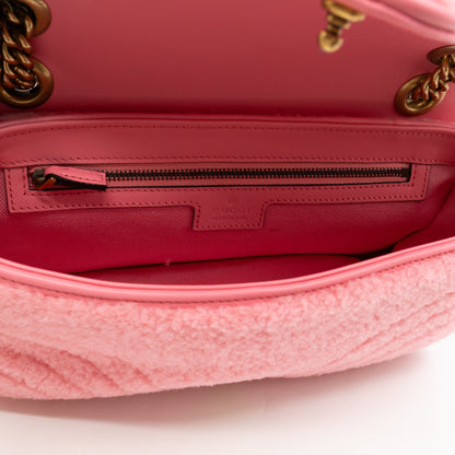 GG Marmont Small Flap Bag Pink Shearling