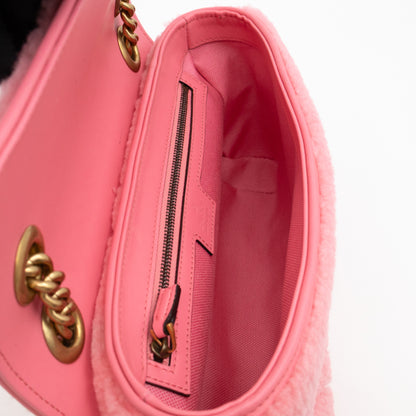 GG Marmont Small Flap Bag Pink Shearling