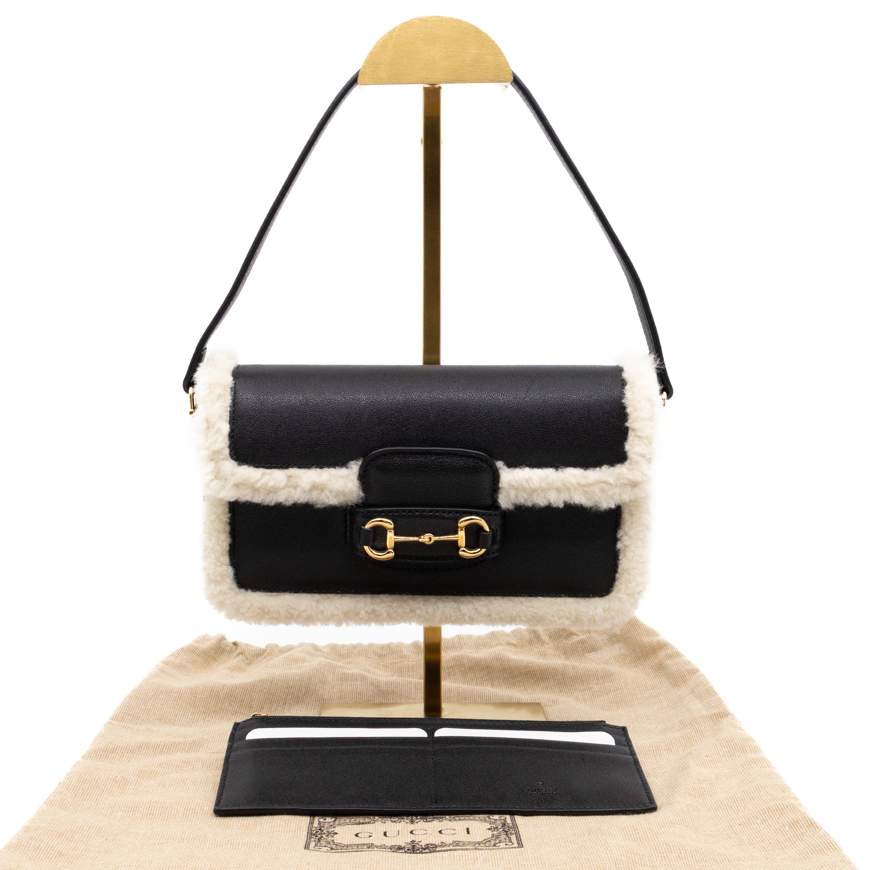 Horsebit 1955 Mini Shoulder Bag Black Leather Shearling