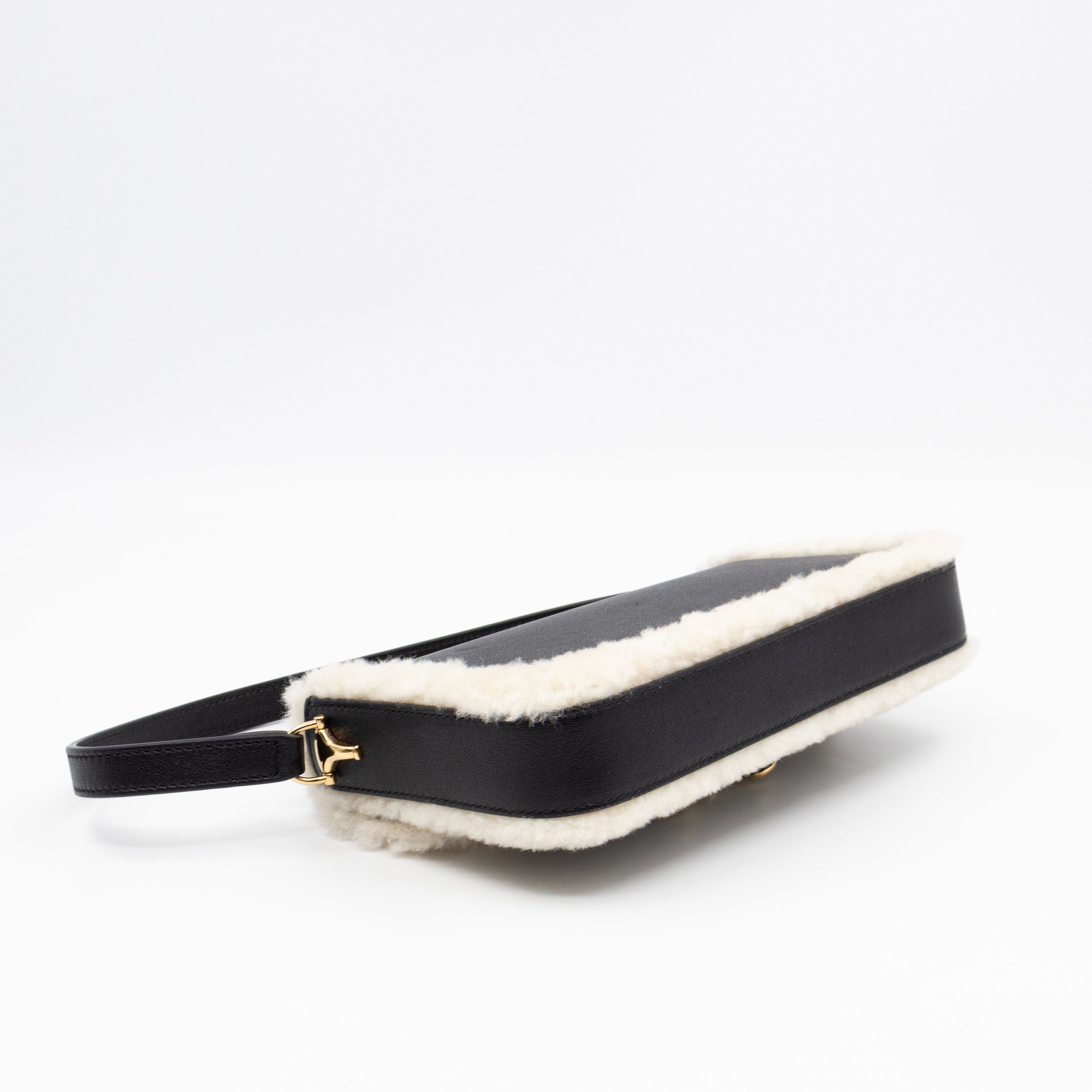 Horsebit 1955 Mini Shoulder Bag Black Leather Shearling