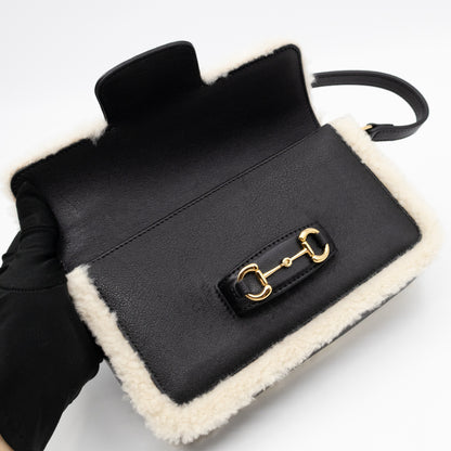 Horsebit 1955 Mini Shoulder Bag Black Leather Shearling