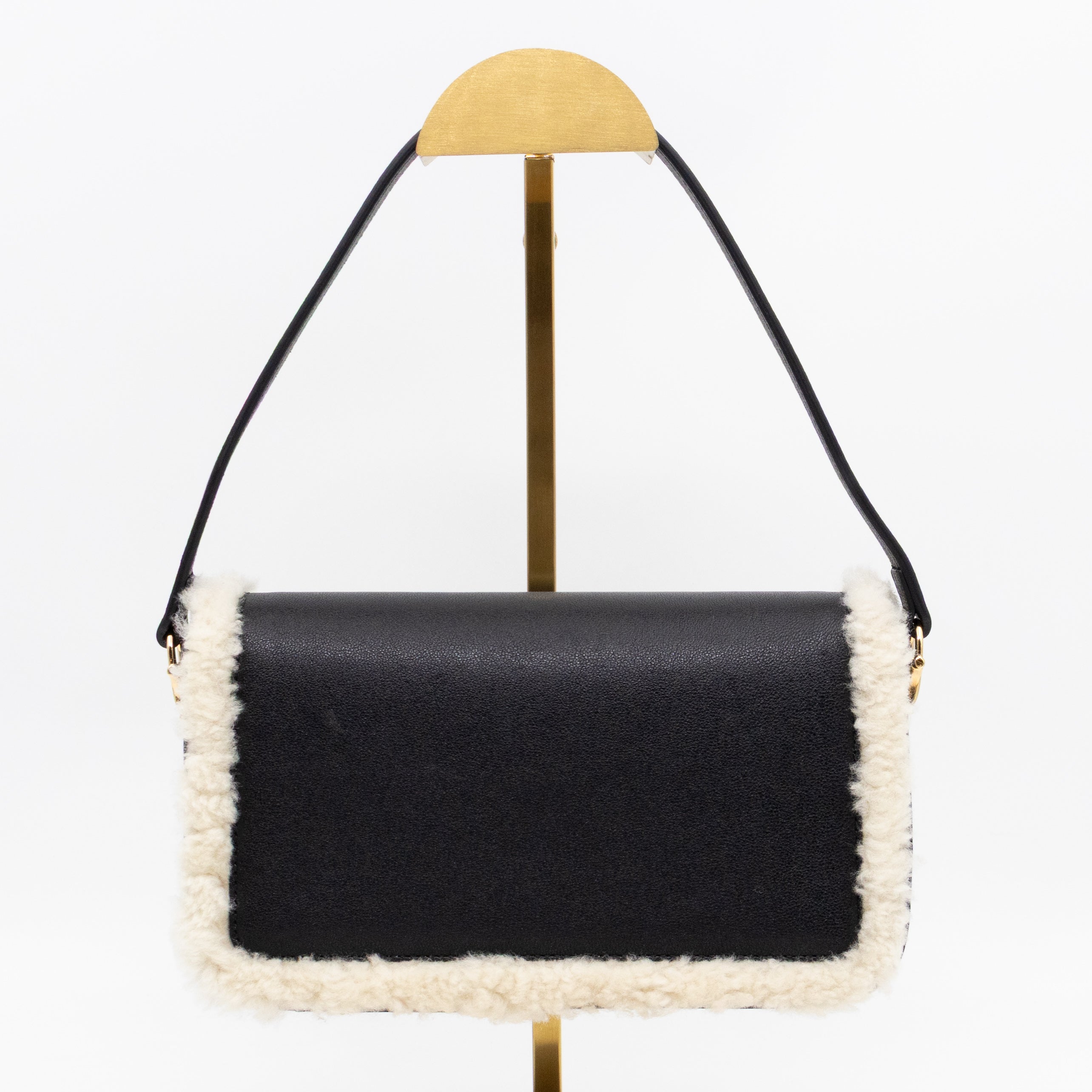 Horsebit 1955 Mini Shoulder Bag Black Leather Shearling
