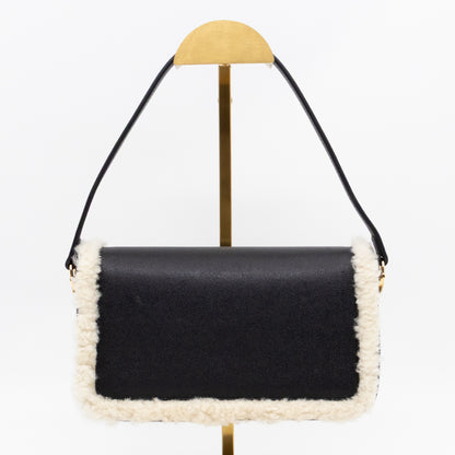 Horsebit 1955 Mini Shoulder Bag Black Leather Shearling