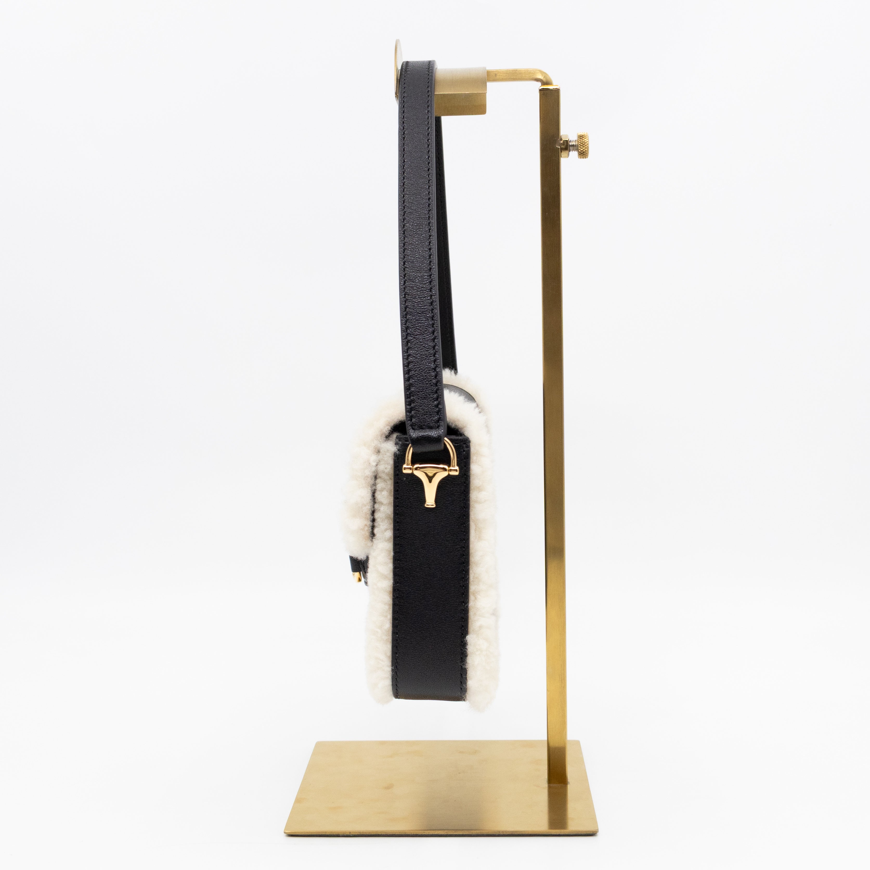Horsebit 1955 Mini Shoulder Bag Black Leather Shearling