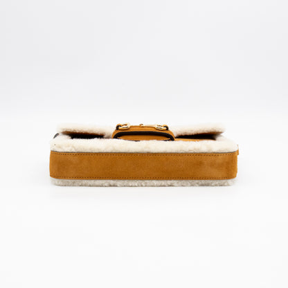 Horsebit 1955 Mini Shoulder Bag Camel Suede Leather Shearling