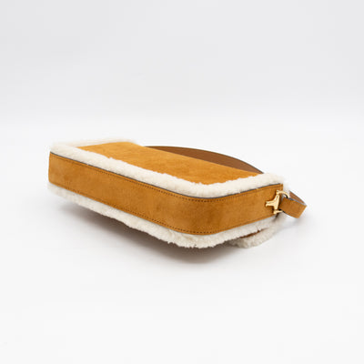 Horsebit 1955 Mini Shoulder Bag Camel Suede Leather Shearling