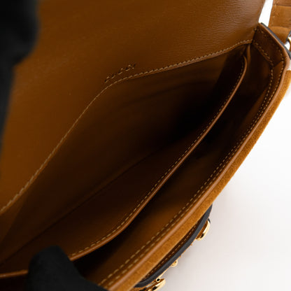 Horsebit 1955 Mini Shoulder Bag Camel Suede Leather Shearling