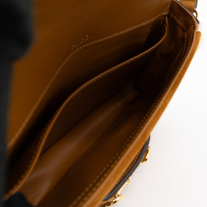 Horsebit 1955 Mini Shoulder Bag Camel Suede Leather Shearling