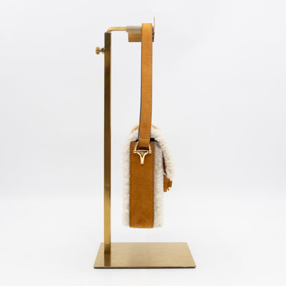 Horsebit 1955 Mini Shoulder Bag Camel Suede Leather Shearling