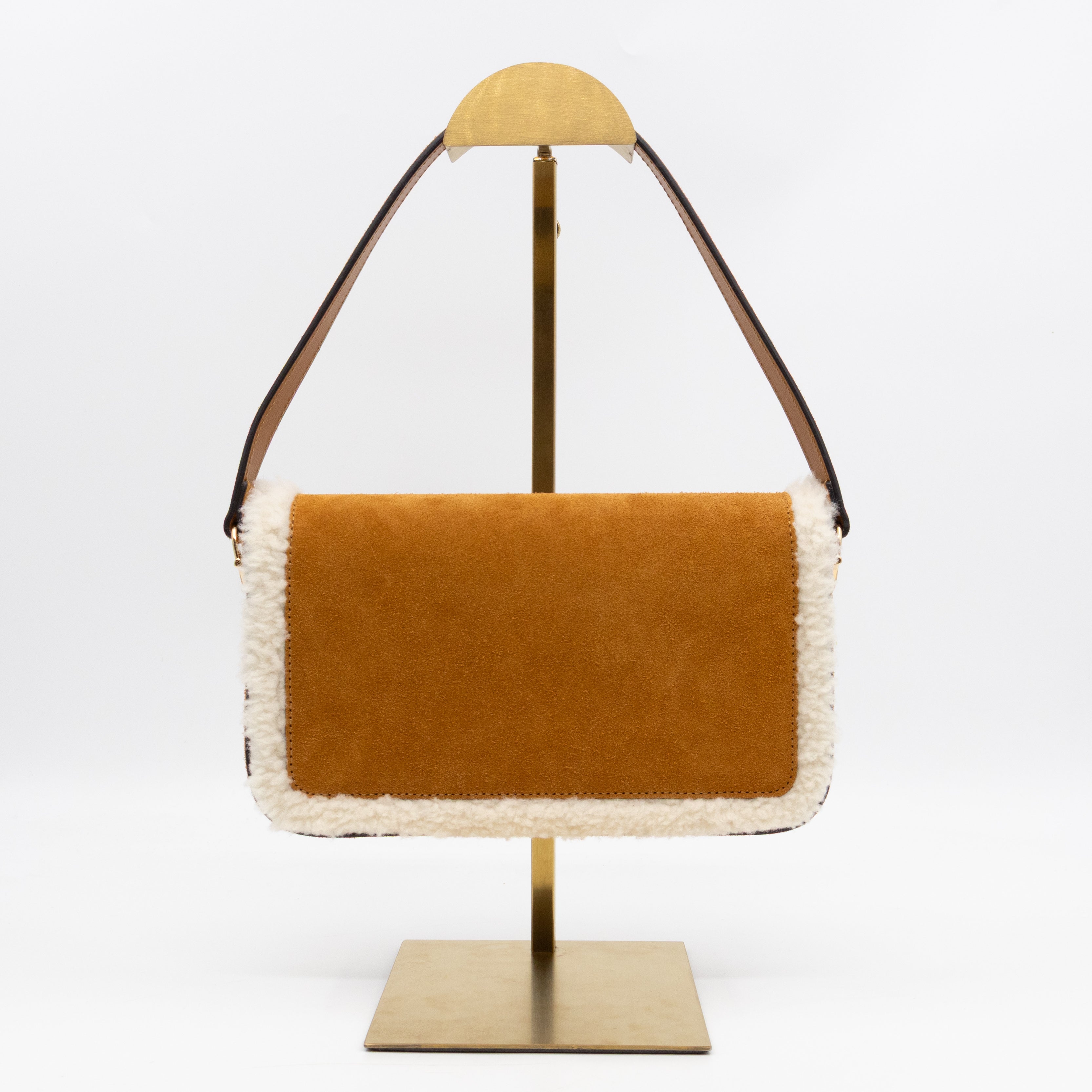 Horsebit 1955 Mini Shoulder Bag Camel Suede Leather Shearling