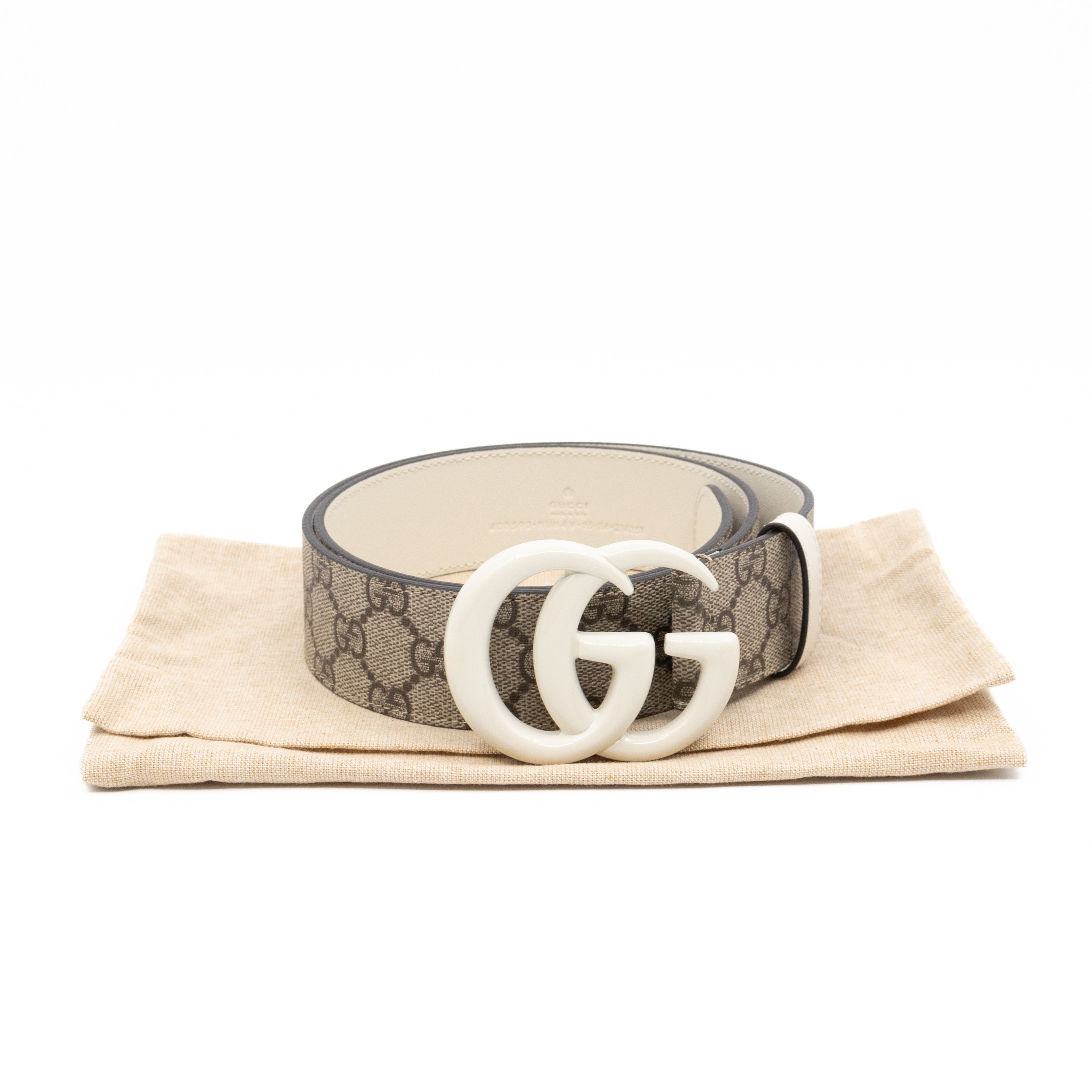 GG Marmont Wide Belt GG Supreme White Leather 85/34