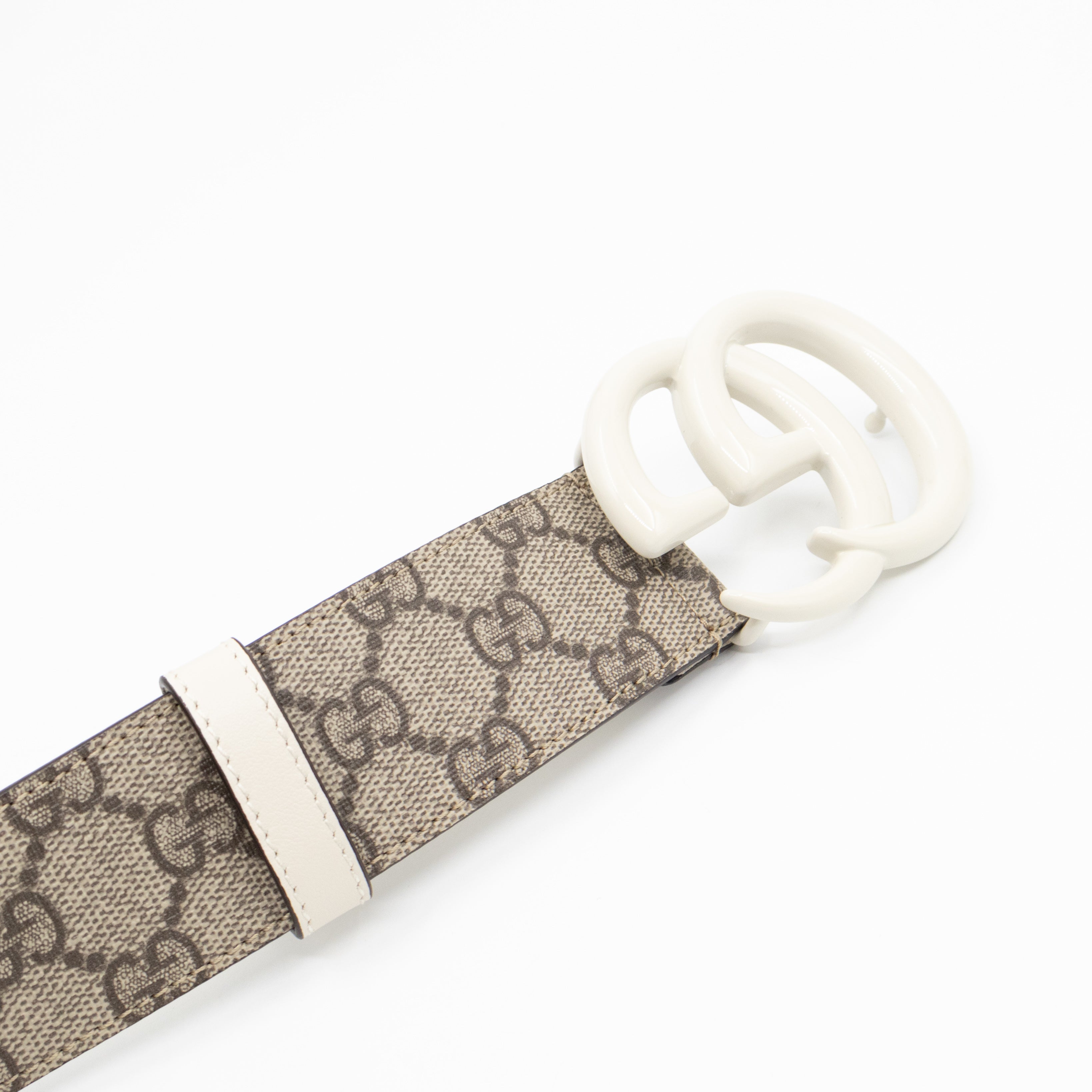 GG Marmont Wide Belt GG Supreme White Leather 85/34