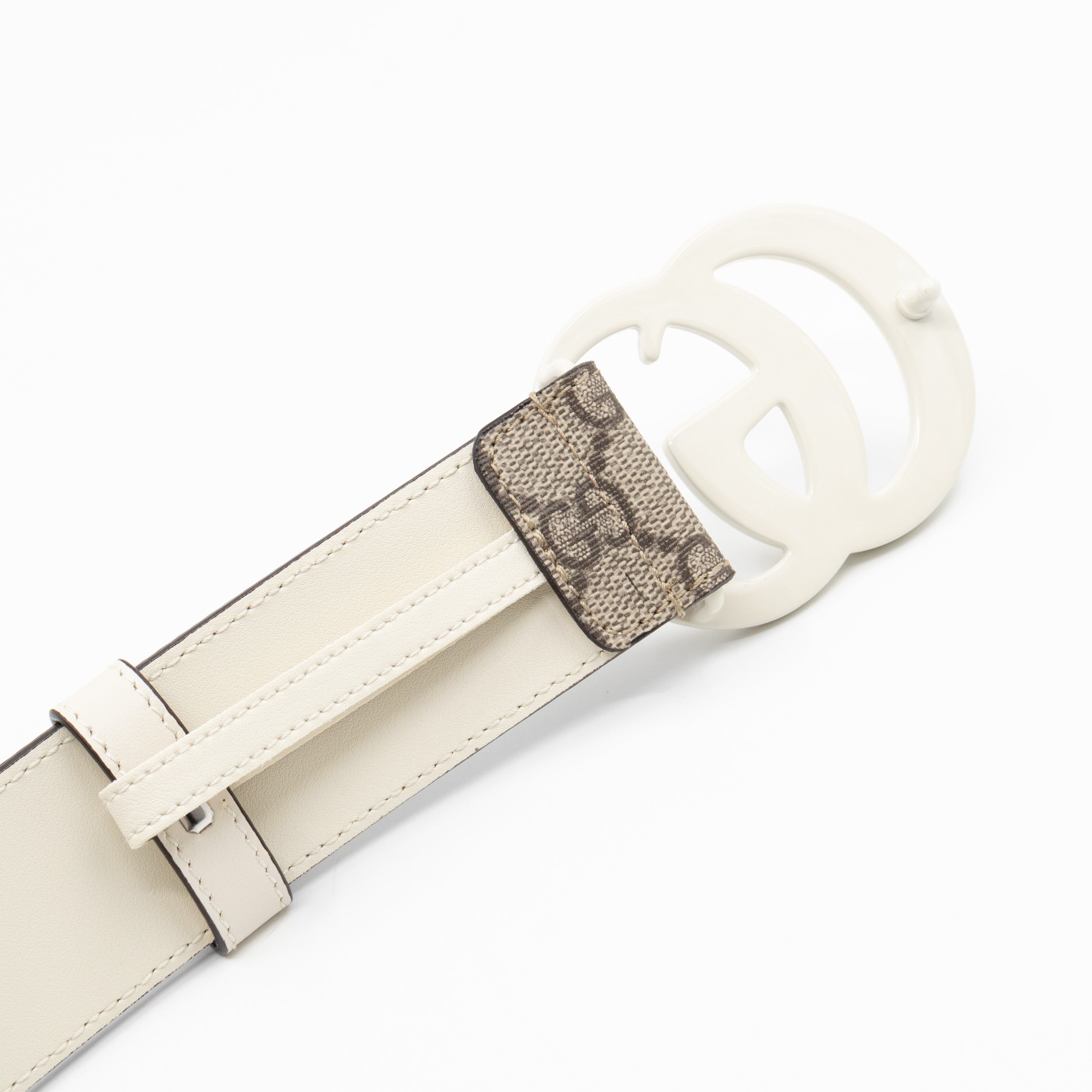 GG Marmont Wide Belt GG Supreme White Leather 85/34