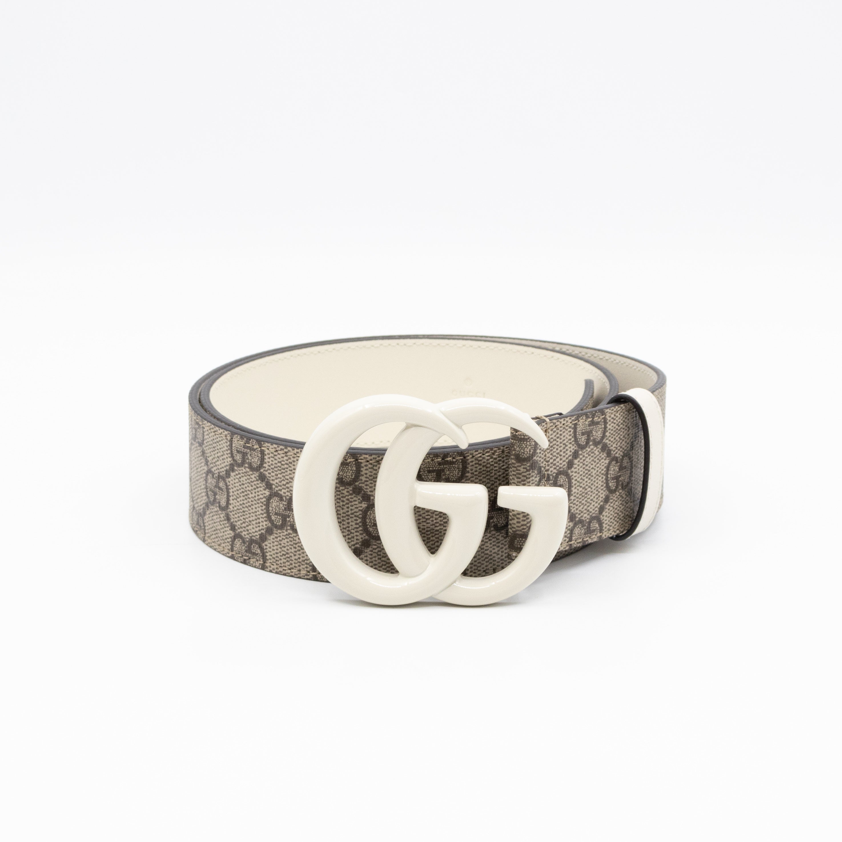 GG Marmont Wide Belt GG Supreme White Leather 85/34