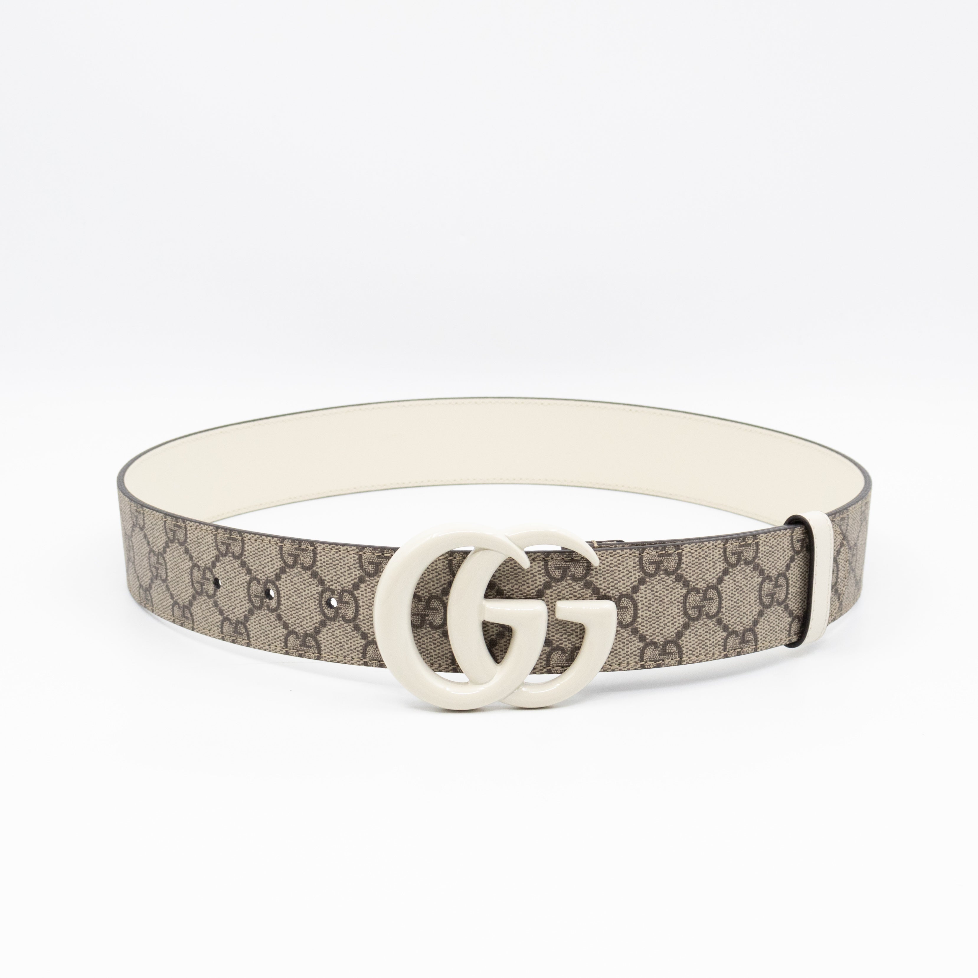 GG Marmont Wide Belt GG Supreme White Leather 85/34