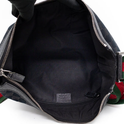 Vintage Web Hobo Messenger Bag Black GG Canvas