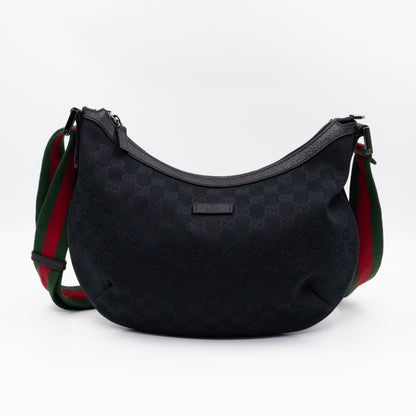 Vintage Web Hobo Messenger Bag Black GG Canvas