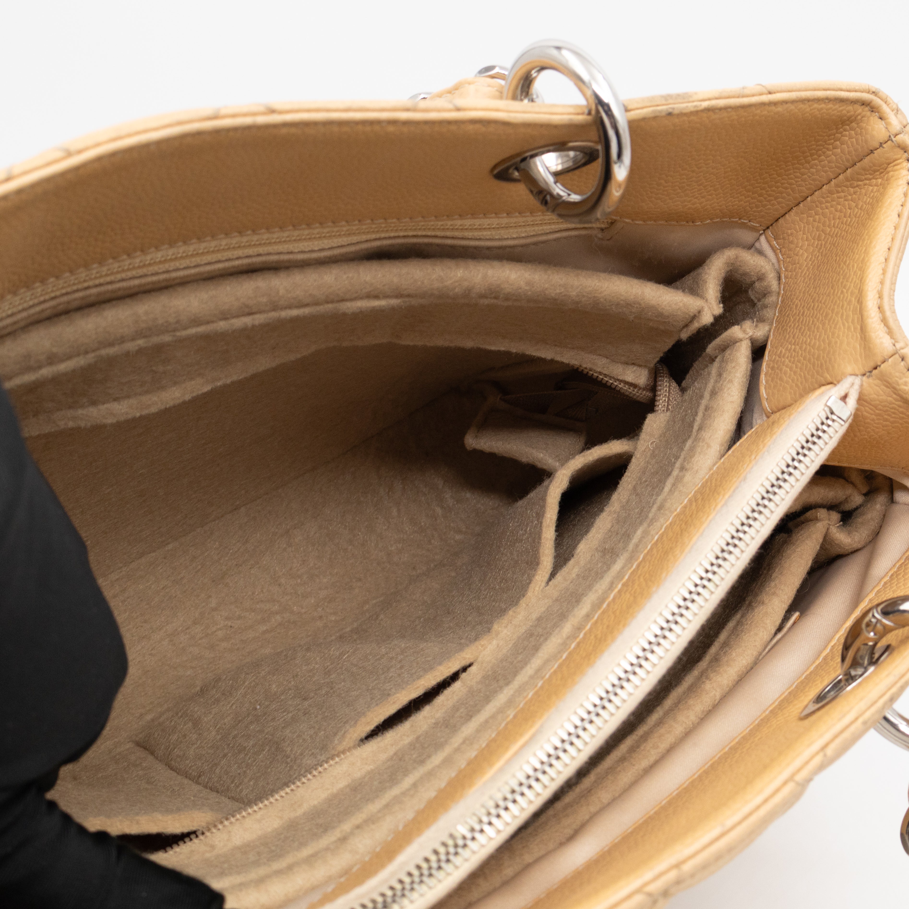 GST Grand Shopping Tote Beige Caviar Silver