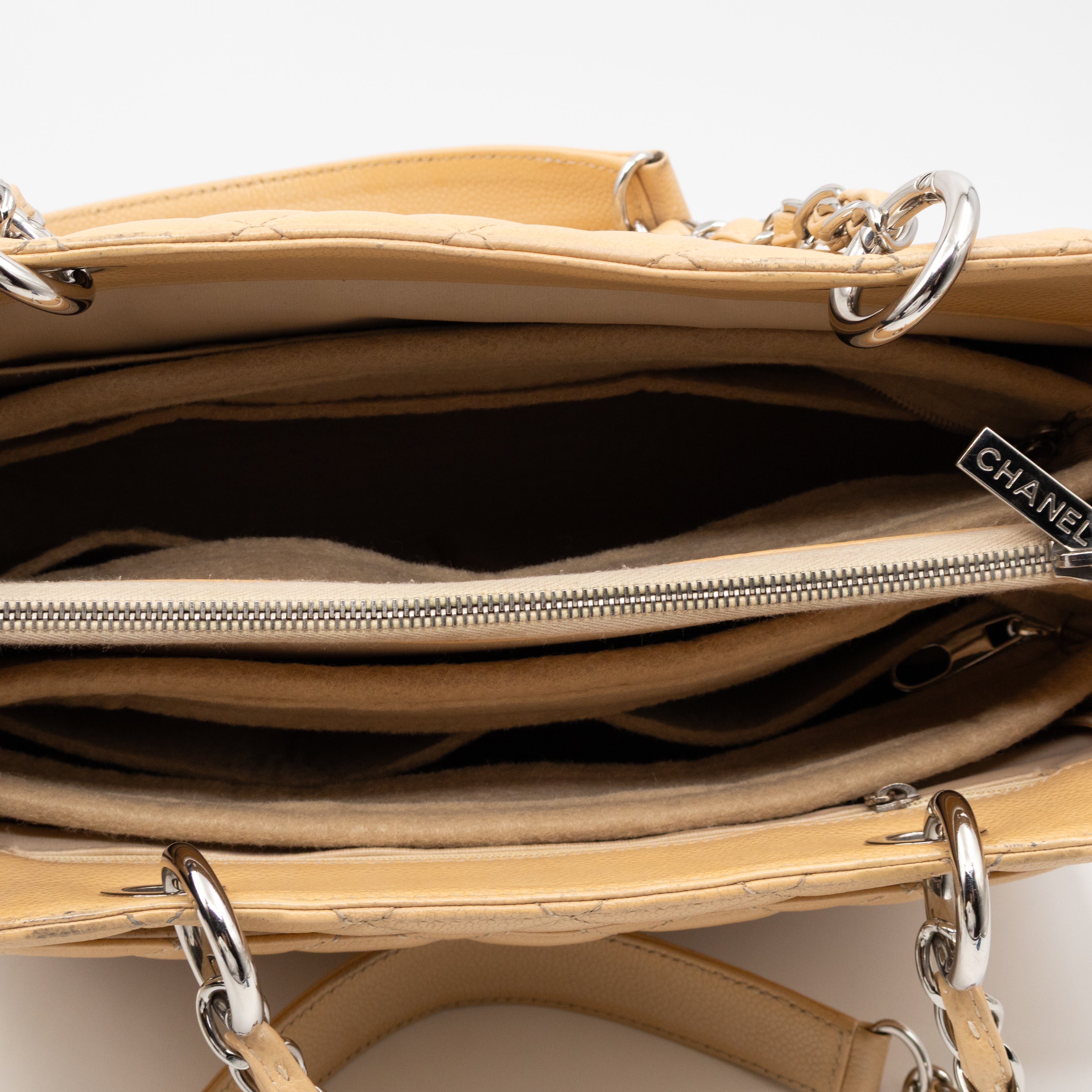 GST Grand Shopping Tote Beige Caviar Silver