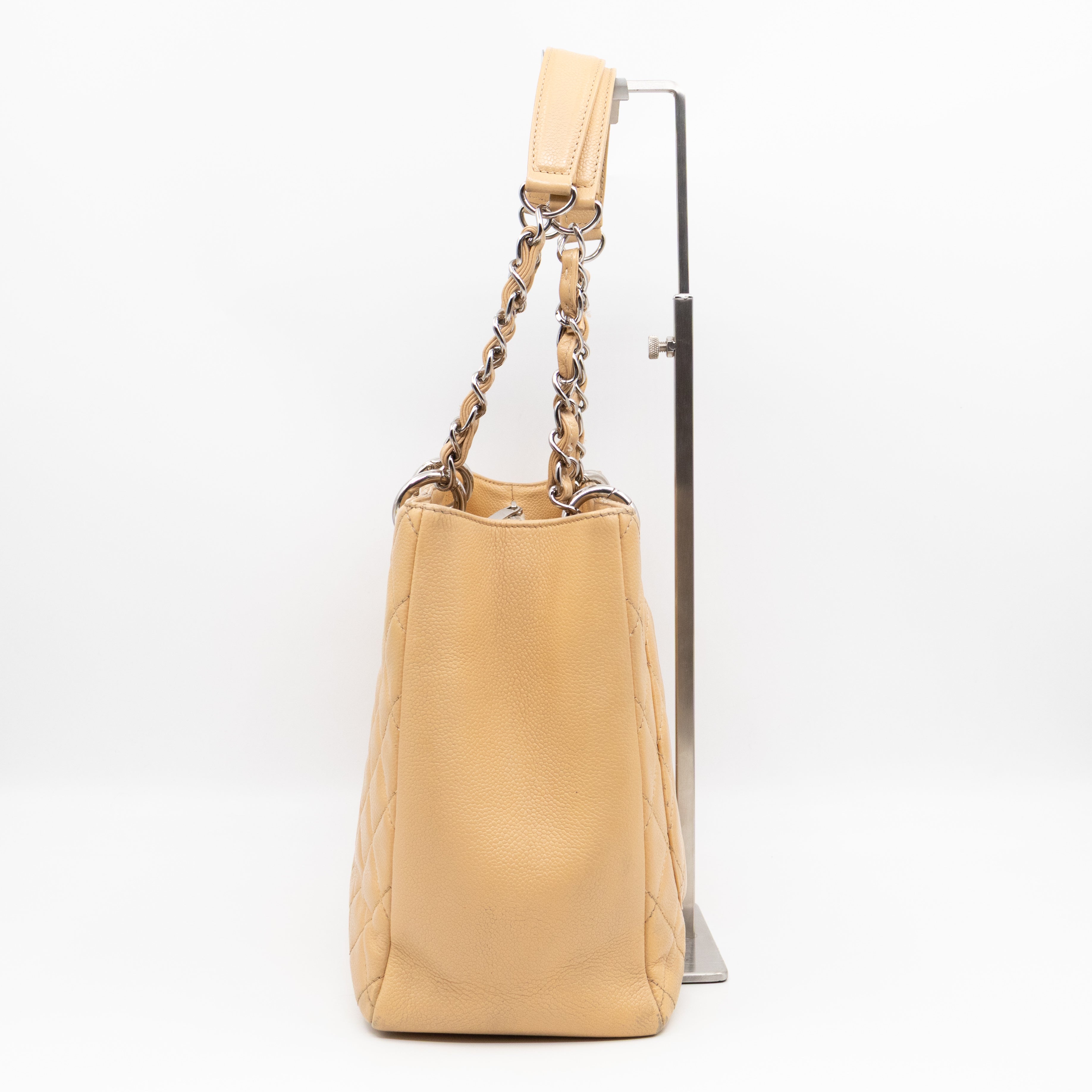 GST Grand Shopping Tote Beige Caviar Silver