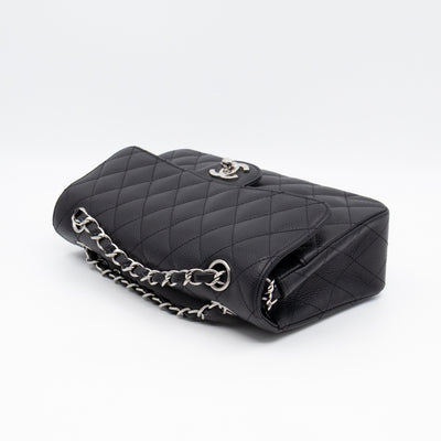 Classic Double Flap Small Black Caviarskin Silver