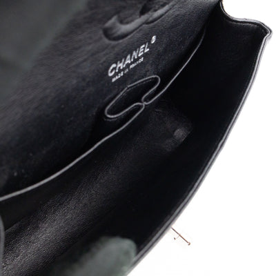 Classic Double Flap Small Black Caviarskin Silver