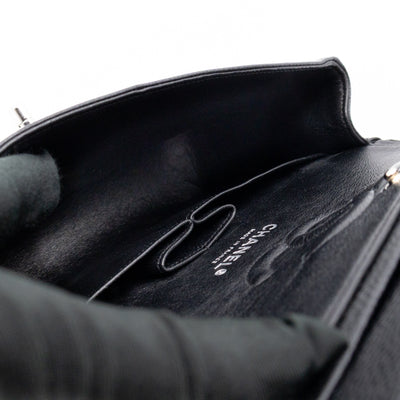 Classic Double Flap Small Black Caviarskin Silver