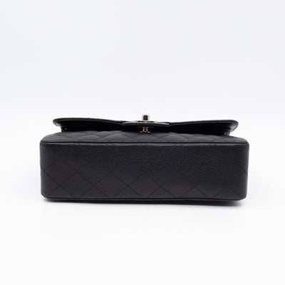 Classic Double Flap Small Black Caviarskin Silver