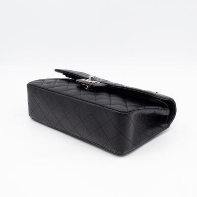 Classic Double Flap Small Black Caviarskin Silver