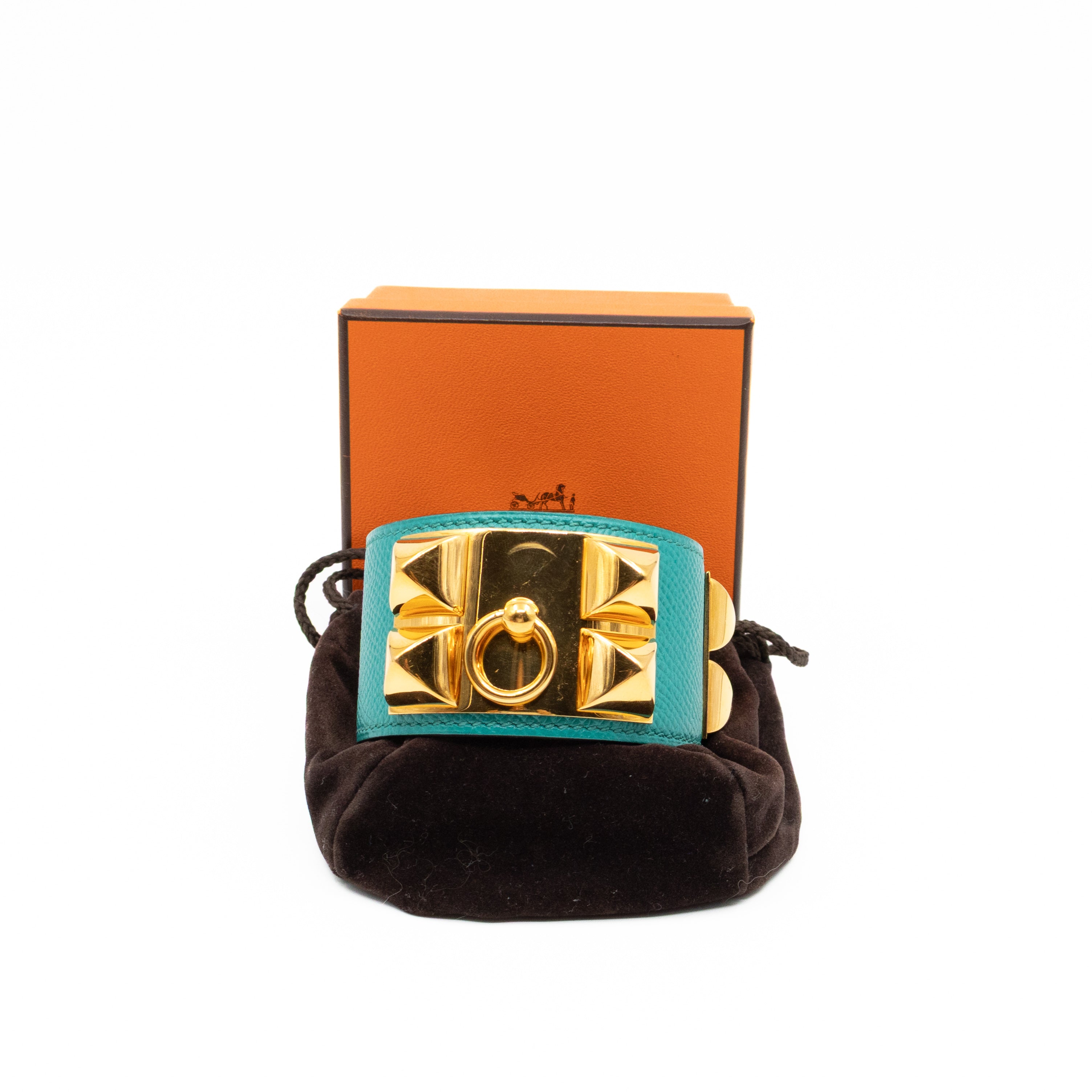 Collier de Chien Bracelet Gold & Bleu Paon Leather