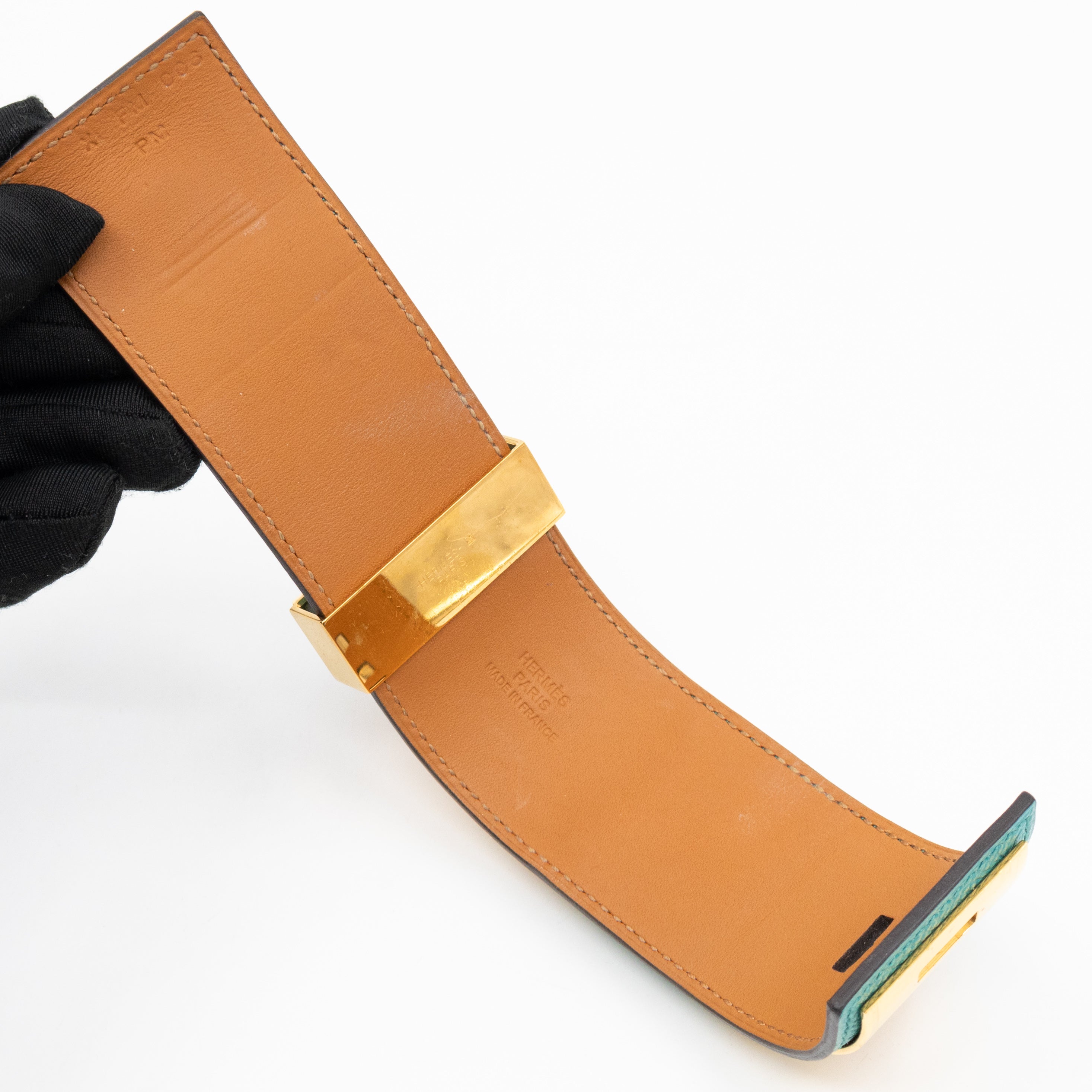Collier de Chien Bracelet Gold & Bleu Paon Leather