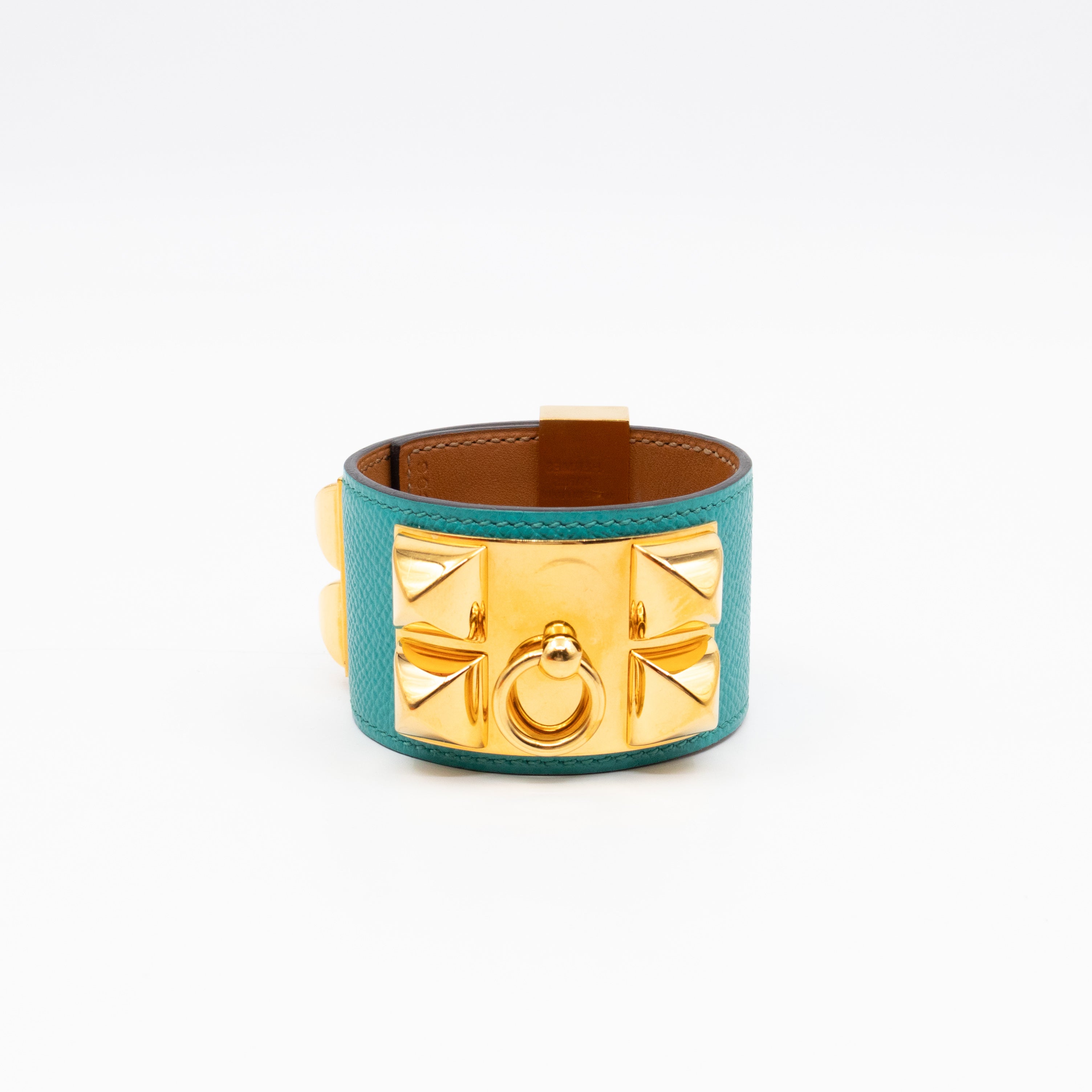 Collier de Chien Bracelet Gold & Bleu Paon Leather