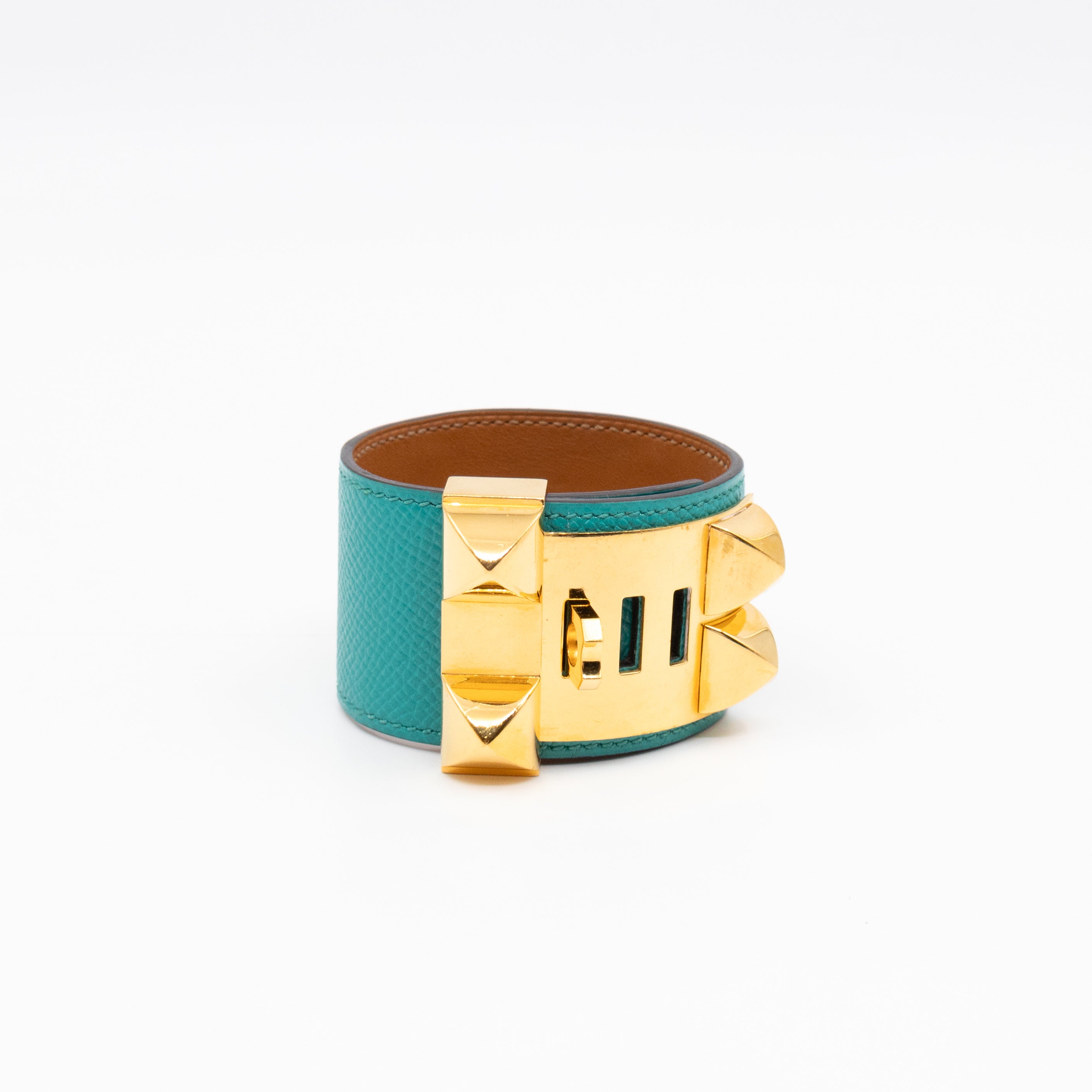 Collier de Chien Bracelet Gold & Bleu Paon Leather