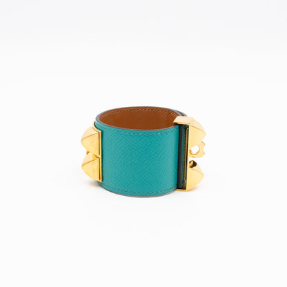Collier de Chien Bracelet Gold & Bleu Paon Leather