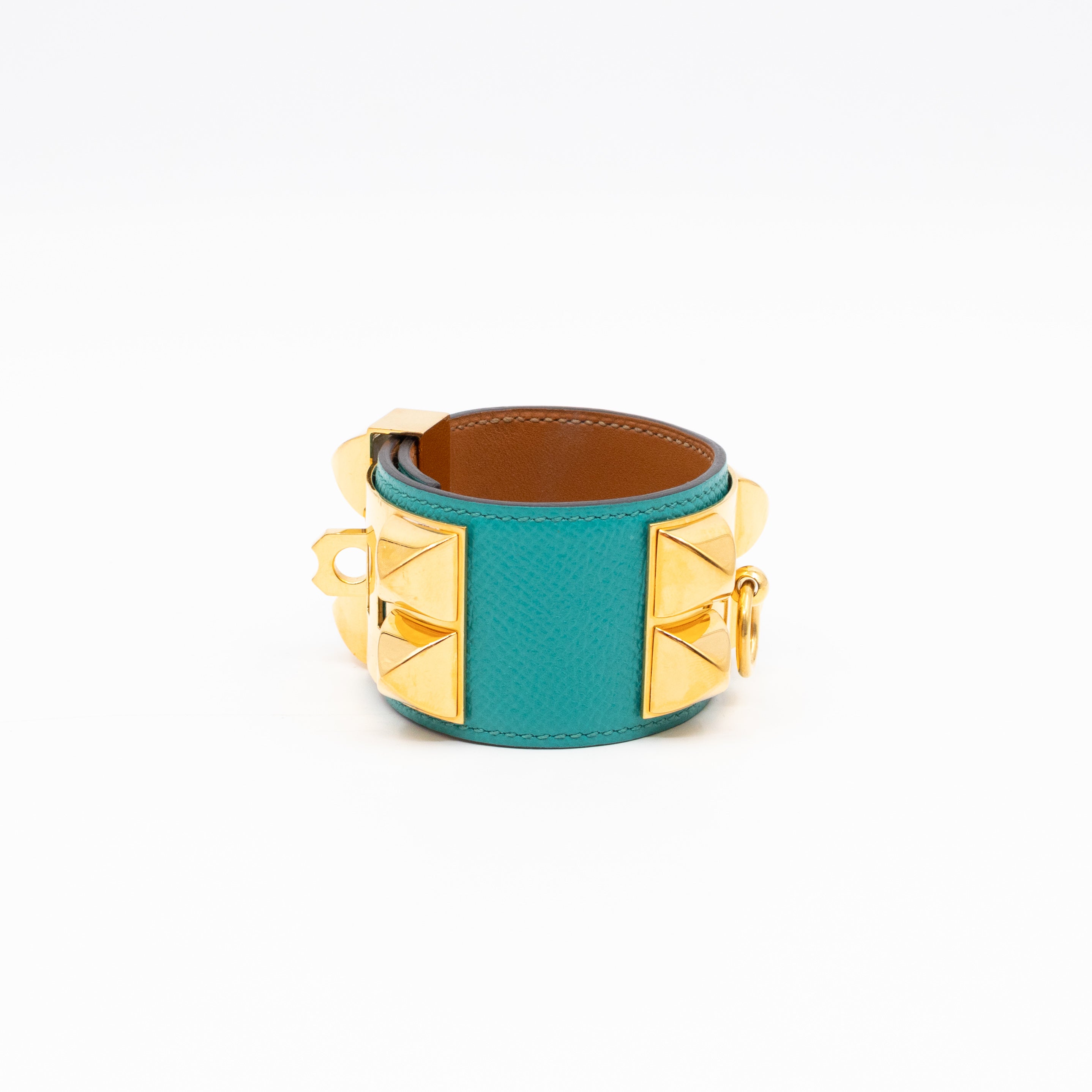 Collier de Chien Bracelet Gold & Bleu Paon Leather