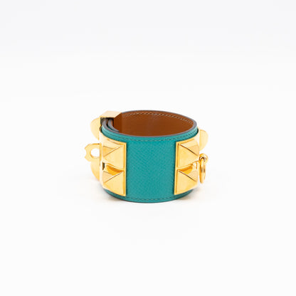 Collier de Chien Bracelet Gold & Bleu Paon Leather