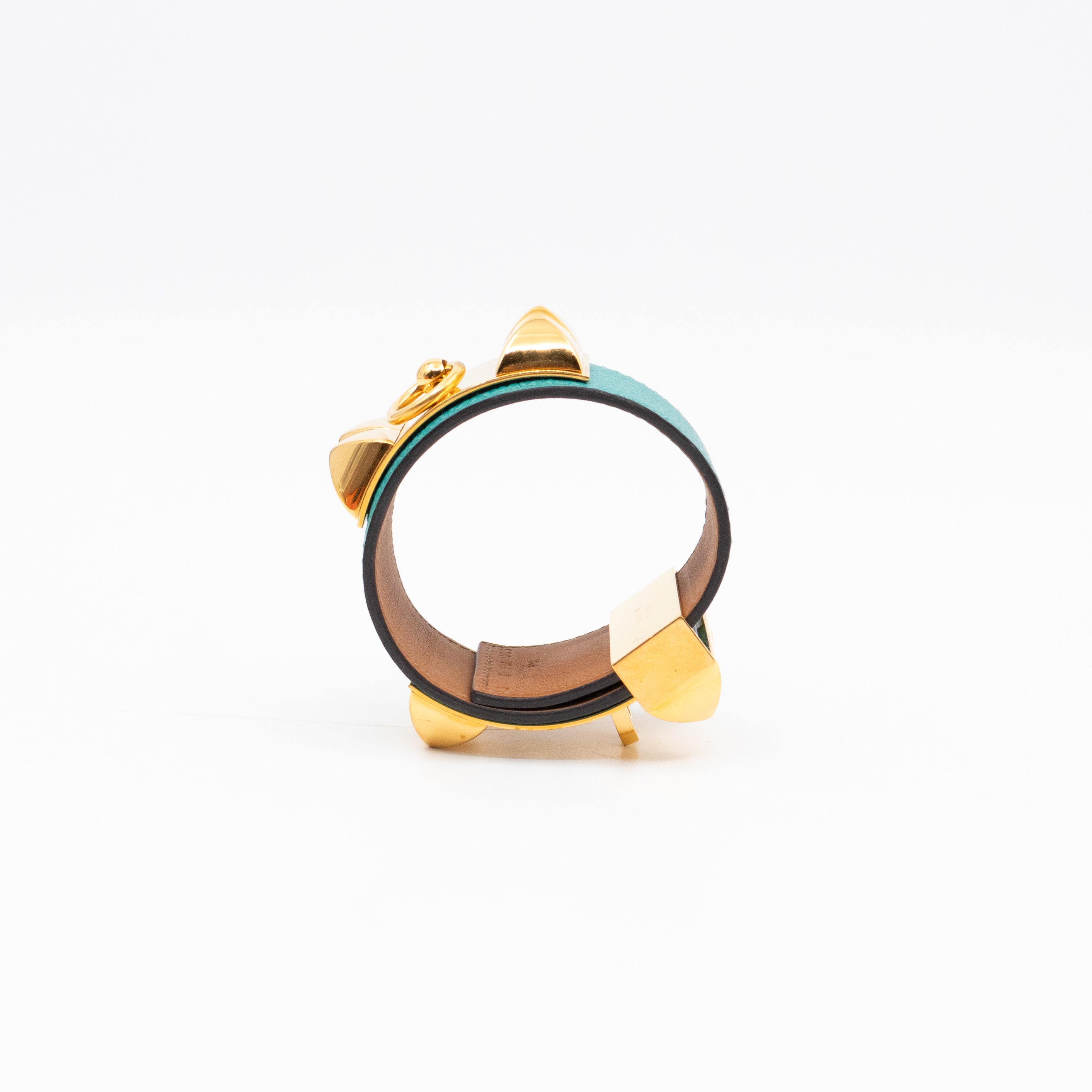 Collier de Chien Bracelet Gold & Bleu Paon Leather
